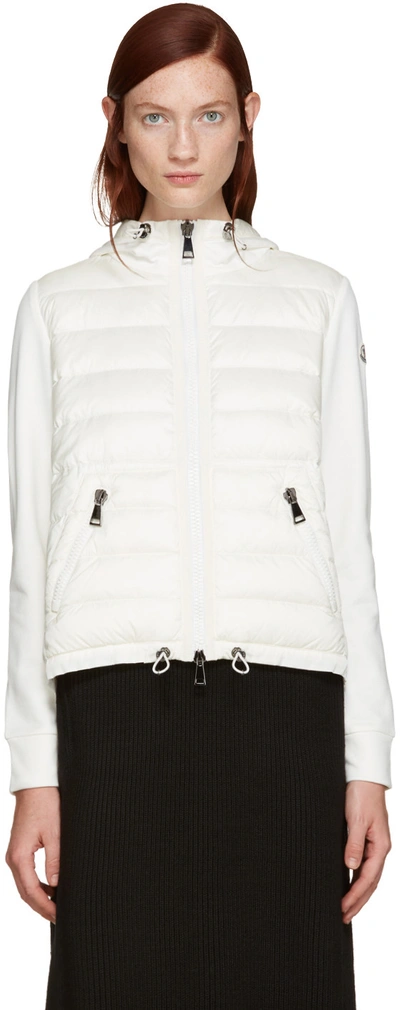 Moncler Maglia Hooded Knit Puffer-front Cardigan, White
