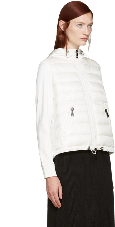 Shop Moncler Ivory Down Panel Hoodie