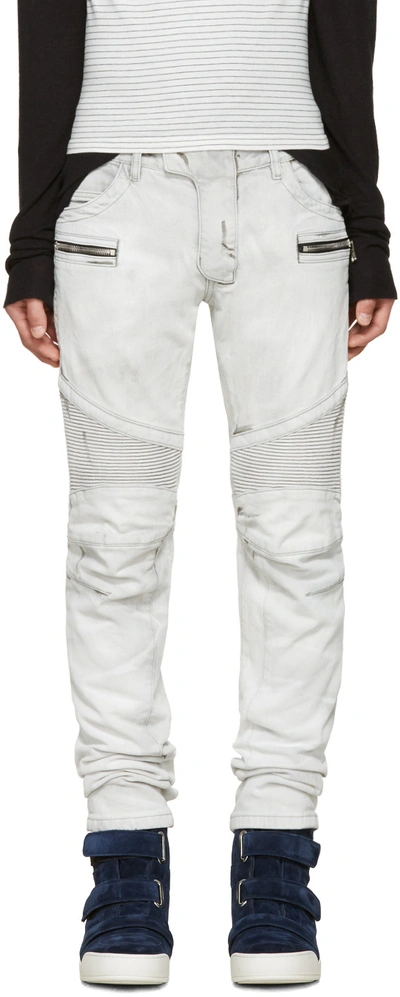 Balmain Biker Washed Stretch Jeans In 172 Gris | ModeSens