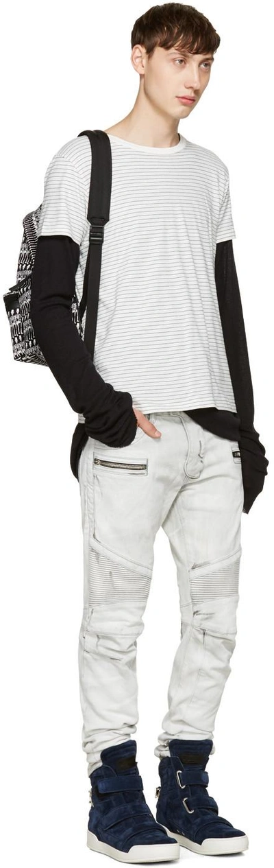 Shop Balmain Grey Biker Jeans In 172 Gris