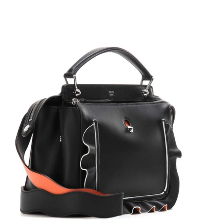 Shop Fendi Dotcom Embellished Leather Shoulder Bag In Llack