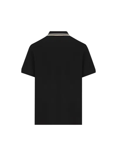 Valentino Garavani Black Polo Shirt With Classic Bicolor Collar And Logo Patch On The Front In Cotto