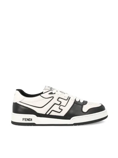 Fendi Leather Sneakers With Ff Lateral Logo In Multi