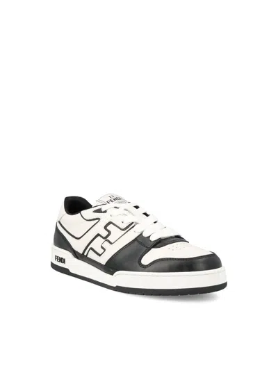 Fendi Leather Sneakers With Ff Lateral Logo In Multi