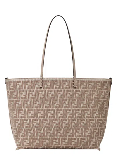 Fendi Reversible Shopper In Pequin Striped And Dove Grey Ff Fabric