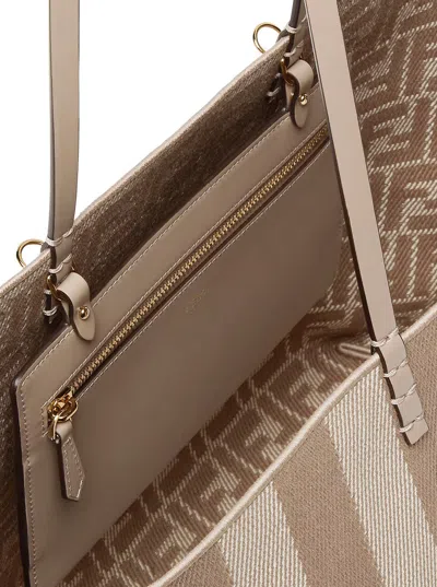 Fendi Reversible Shopper In Pequin Striped And Dove Grey Ff Fabric