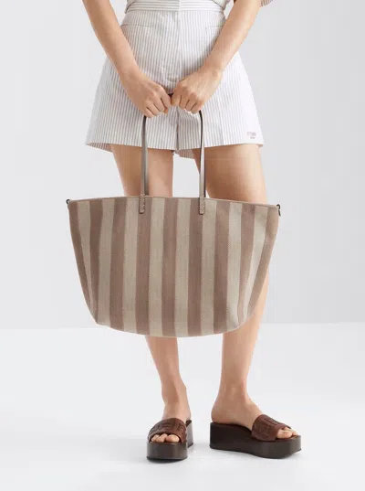 Fendi Reversible Shopper In Pequin Striped And Dove Grey Ff Fabric