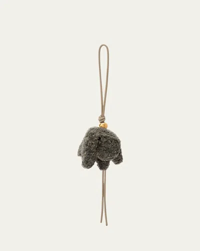 Loewe Elephant Bag Charm In Raffia And Calfskin In Grey