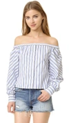 Elle Sasson Leandrea Cotton Off-the-shoulder Blouse In Blue Stripe