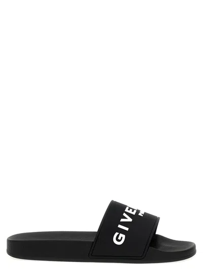 Givenchy Black Flat Slides With Logo In Polyurethane Man