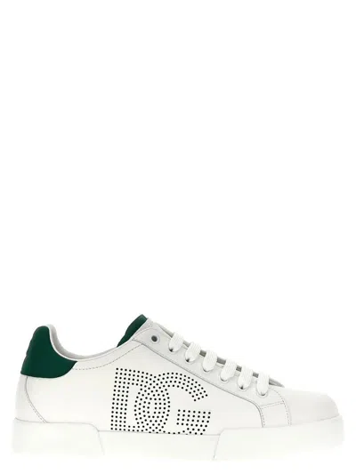 Dolce & Gabbana White And Black Leather Sneakers In White