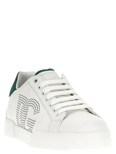 Dolce & Gabbana White And Black Leather Sneakers In White