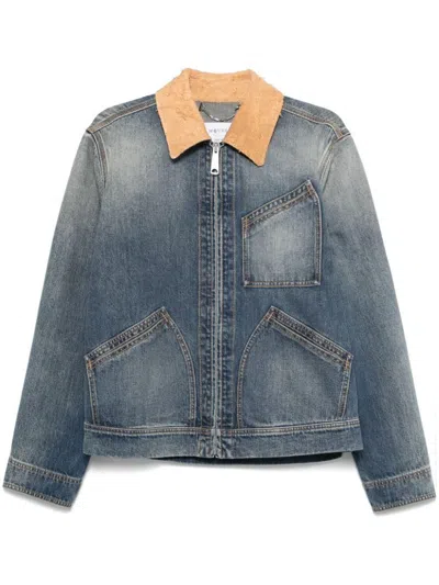 Shop Alexander Mcqueen Suede Collar Zip-up Denim Jacket