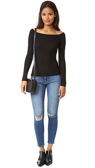 Shop Getting Back To Square One Off Shoulder Long Sleeve Tee In Black