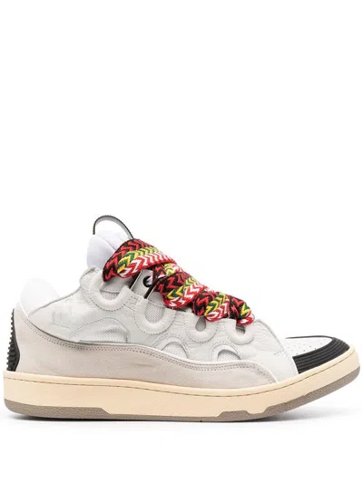 Lanvin White Sneakers With Textured Surfaces And Patterned Laces
