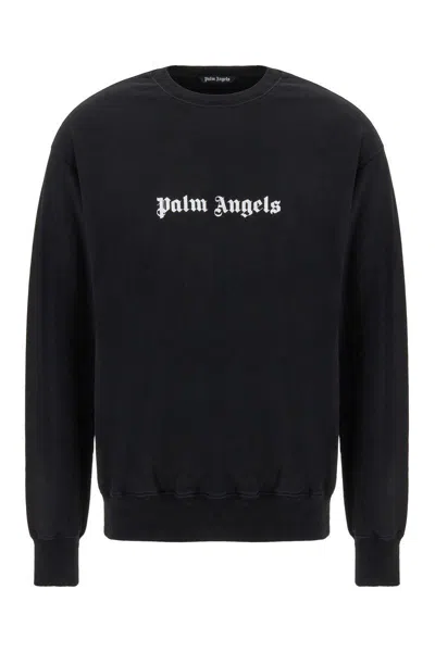 Palm Angels Black Cotton Crew Neck Sweatshirt With White Logo