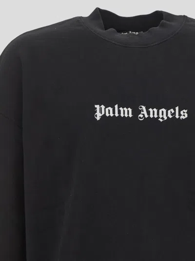 Palm Angels Black Cotton Crew Neck Sweatshirt With White Logo