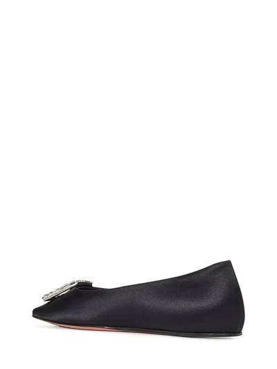 Amina Muaddi Camelia Ballerinas In Black Hammered Leather