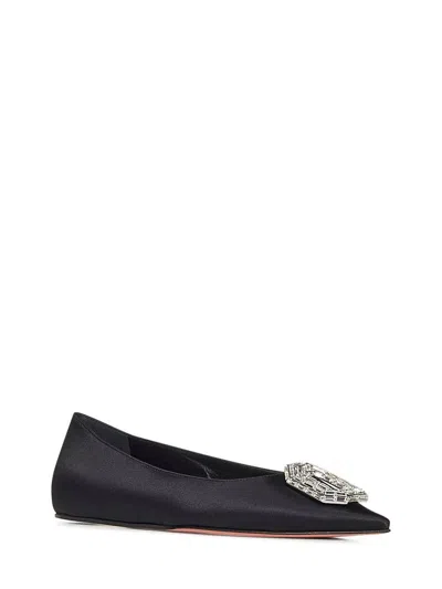 Amina Muaddi Camelia Ballerinas In Black Hammered Leather