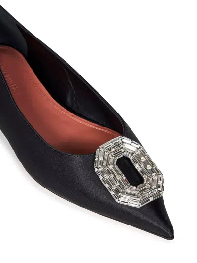 Amina Muaddi Camelia Ballerinas In Black Hammered Leather