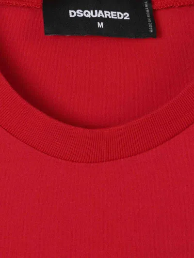 Dsquared2 Red Crewneck T-shirt With Logo Lettering On The Front In Cotton Man