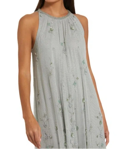 Mac Duggal High Neck Floral Embellished Mesh Trapeze Gown In Gray