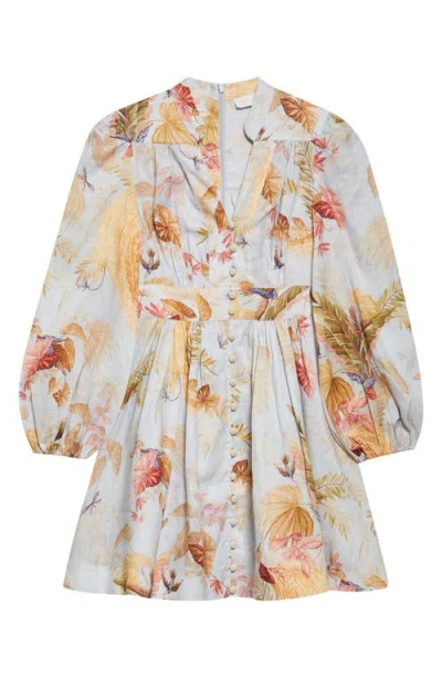 Zimmermann Ascension Linen Plunge Mini Dress In White