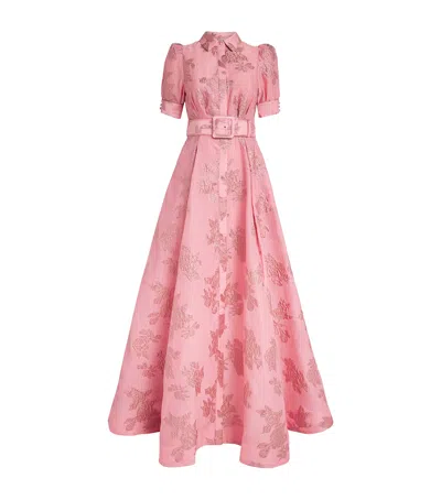 Rebecca Vallance Benette Belted Brocade Shirt Dress In Pink