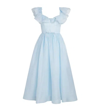 Zimmermann Dawning Linen And Silk Midi Dress In Blue