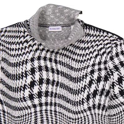 Burberry Turtleneck Stretch Wool Sweater With Houndstooth Pattern In Silver