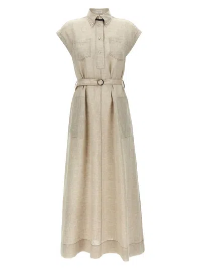 Brunello Cucinelli Linen Dress With Belted Waist And Pockets