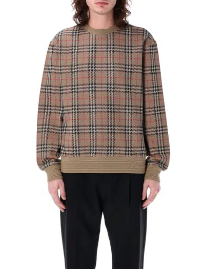 Shop Burberry Check Cotton Blend Sweater