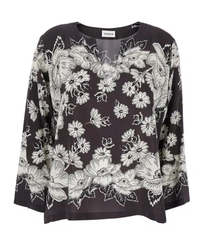 P.a.r.o.s.h Black V-neck Floral Shirt In Black