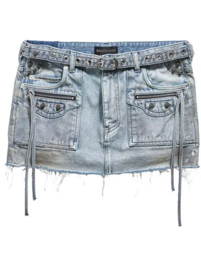 Balenciaga Studded Denim Cagole Mini Skirt