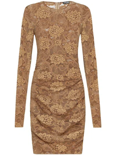 Dolce & Gabbana Lace Floral Chantilly Dress With Long Sleeves