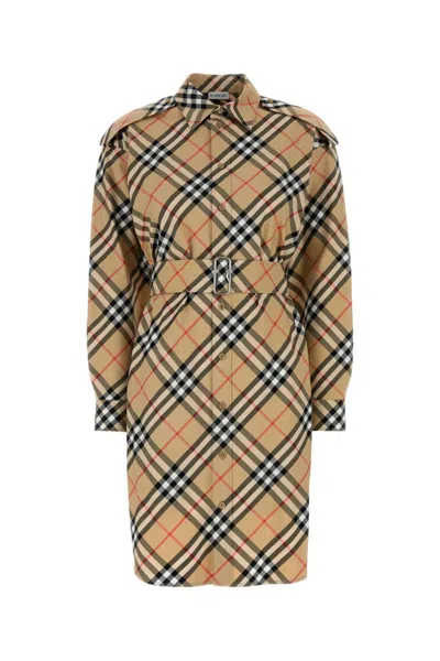Burberry Vintage Check-pattern Belted Shirt Dress In Brown
