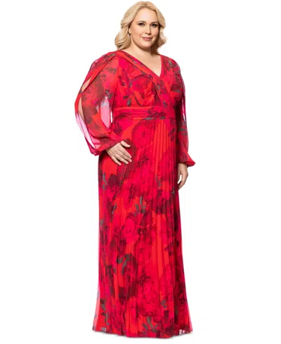 Betsy & Adam Plus Size Floral-print Pleated Dress