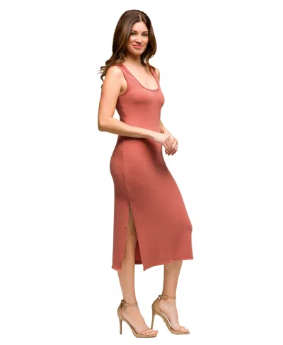24seven Comfort Apparel Women's Fitted Sleeveless Side Slit Dress In Pink