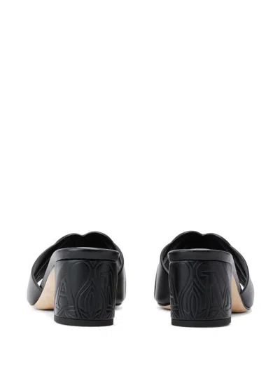 Alexander Mcqueen Black Slip-on Sandals With Embossed Logo In Padded Leather Woman