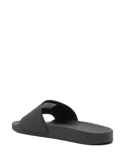Balenciaga Black Sandals With Maxi Contrasting Logo In Tech Fabric Man