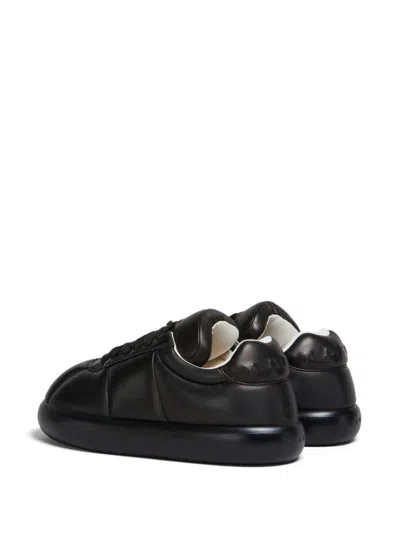 Marni Padded Leather Sneakers With Flat Rubber Sole In Black