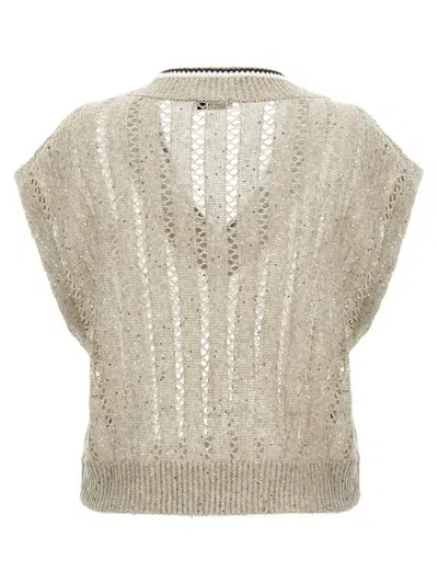 Brunello Cucinelli Ribbed Net Knit T-shirt With V-neck