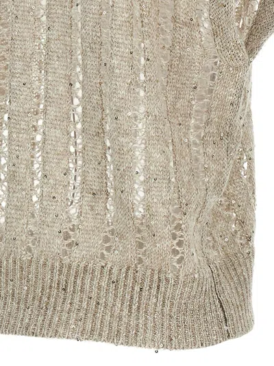 Brunello Cucinelli Ribbed Net Knit T-shirt With V-neck