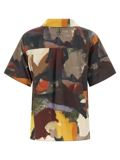Jw Anderson J. W. Anderson Wide V-neck Short Sleeve Shirt With Abstract Print