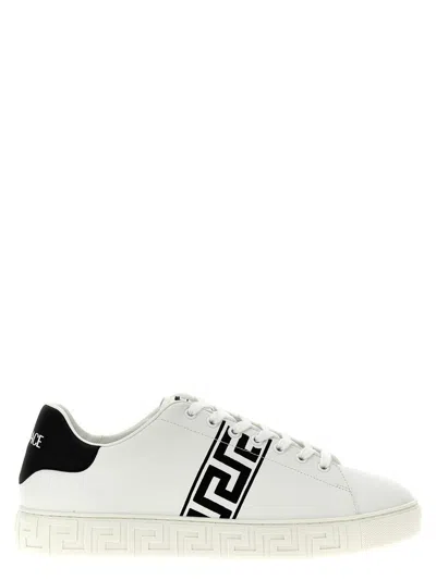 Versace White White Black Greca Embroidered Sneakers
