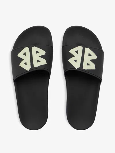Balenciaga Black Sandals With Maxi Contrasting Logo In Tech Fabric Man