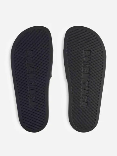 Balenciaga Black Sandals With Maxi Contrasting Logo In Tech Fabric Man
