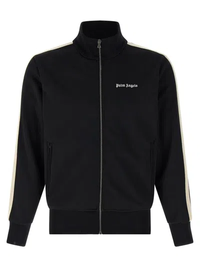 Palm Angels Black High Neck Sweatshirt With Logo Lettering On The Front In Wool Blend Man