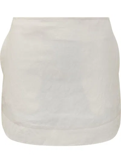Jw Anderson Mens Off White Curved-hem Two-slip-pockets Woven-blend Mini Skirt