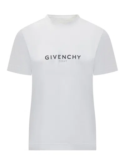 Givenchy White Crewneck T-shirt With Logo Print In Cotton Man